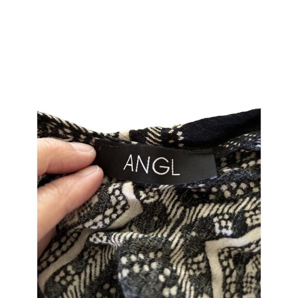 Black & White Patterned Kimono Style Jacket Wrap Shawl Size S/M ANGL - Picture 6 of 8